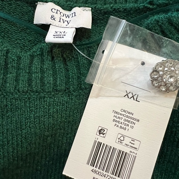 Crown & Ivy Button Shoulder Green Pullover Sweater Size XXL 20 - Picture 7 of 9